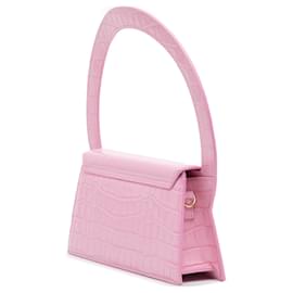Jacquemus-Jacquemus Pink Crocodile Embossed Calfskin Le Sac Rond Bag-Pink
