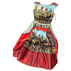 Robe en soie multicolore avec imprimé Opera dei Pupi de Dolce & Gabbana Rouge