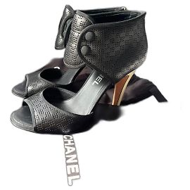 Chanel Black Fur Heels Black