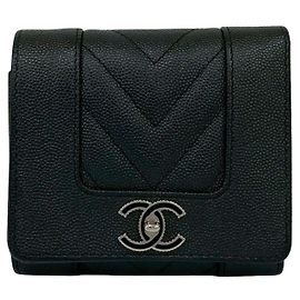 Chanel Mademoiselle Coco V-Stitch Tri-Fold Geldbörse Schwarz