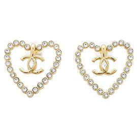 Chanel Coco Mark Strass Ohrringe Herzform Gold Gold hardware