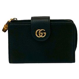 Portafoglio Medio Double G Gucci con dettagli in bambù Nero