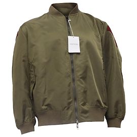 Valentino Garavani Zipped Butterfly Patchwork Bomber Jacket in Olive Polyamide Green Olive green