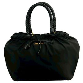 Borsa a Spalla 2 in 1 in Nylon e Pelle Prada Tessuto Nero