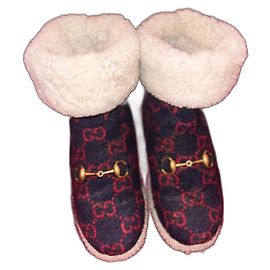 Gucci GG Shearling Horsebit Boots Navy Blue Navy blue