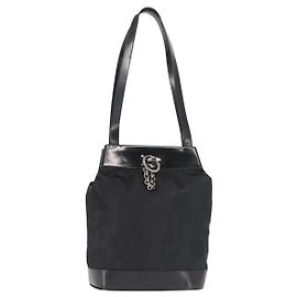 Salvatore Ferragamo Shoulder Bag Nylon Enamel Black Silver Auth BA5766 Black Silvery