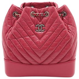 Chanel Gabrielle Matelassè Distressed Calfskin Leather 2-Ways Bucket Backpack Cherry Red Red