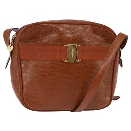 Bolsa de Ombro Vala em Couro Marrom Dourado Auth BA5869 da Salvatore Ferragamo Marrom Dourado