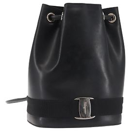 Salvatore Ferragamo Vala Backpack Leather Black Silver Auth bs29472 Black Silvery