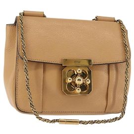 Chloé Chloe Chain Elsie Shoulder Bag Leather Beige Gold Auth BA6084 Beige Golden