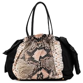 Prada Ribbon Python Motif Handbag BR4206 Black Beige