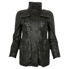 Chanel 07A Runway Black Lambskin Leather Utility Jacket Coat FR 40 Black