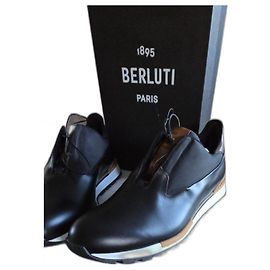 Berluti Sneaker Fast Track in Pelle di Vitello Lucida Nera Marrone