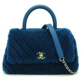 Borsa a spalla Chanel V-Stitch Coco Handle (XS) con catena Blu