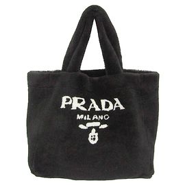 Prada MONTONE 1BF130 Fur Tote Bag Black