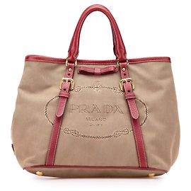 Borsa a tracolla Prada in tela beige Canapa con logo e fiocco Beige