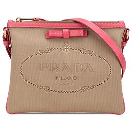Bolsa transversal Prada em lona Canapa marrom com logotipo e laço Marrom Bege