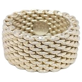 Tiffany & Co. Somerset Silver Band Ring Silvery