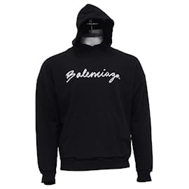 Balenciaga-Hoodie Popover Oversized com Logo Script Balenciaga em Algodão Preto-Preto
