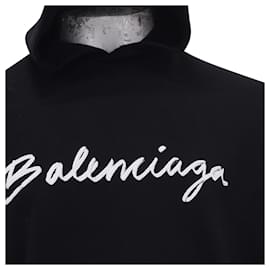 Balenciaga-Hoodie Popover Oversized com Logo Script Balenciaga em Algodão Preto-Preto