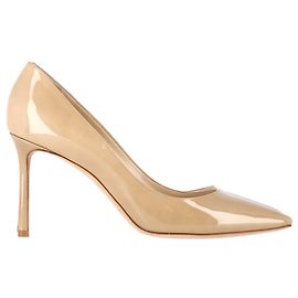 Jimmy Choo Romy 85 spitze Pumps aus beigem Lackleder Beige