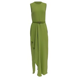Vestido Maxi Ruffle com Cinto Elie Saab em Viscose Verde Verde