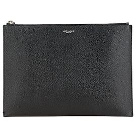 Yves Saint Laurent Pochette en cuir Saint Laurent Noir