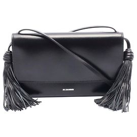 Bolsa de ombro de couro com tassel Jil Sander Preta Preto