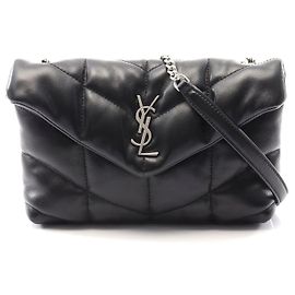 Yves Saint Laurent Bolsa de Ombro de Couro Loulou Puffer da Saint Laurent Preto