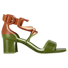 Christian Louboutin- Christian Louboutin Choca 55 Sandal Heels in Brown Leather-Brown,Red