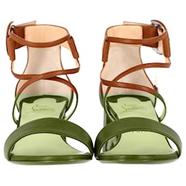 Christian Louboutin- Christian Louboutin Choca 55 Sandal Heels in Brown Leather-Brown,Red