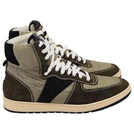 Autre Marque- Rhude Rhecess Panelled High-Top Sneakers in Olive Nylon and Suede-Green,Olive green