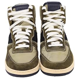 Autre Marque- Rhude Rhecess Panelled High-Top Sneakers in Olive Nylon and Suede-Green,Olive green