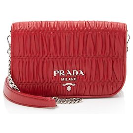 Prada Nappa Gaufre Leather Chain Flap Bag Red