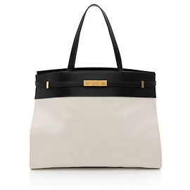 Saint Laurent Canvas Leather Manhattan Medium Satchel Marron Beige