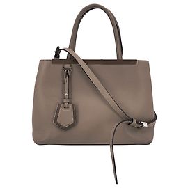 Fendi Grey Leather Petite 2 Jours Tote Handbag with Shoulder Strap Grey