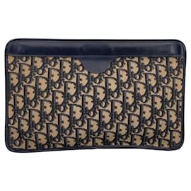Dior-Christian Vintage Blue issimo Canvas Clutch Bag Purse-Beige