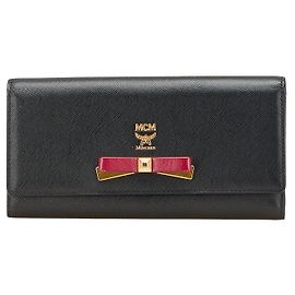 MCM Ribbon Leather Wallet Black Purple