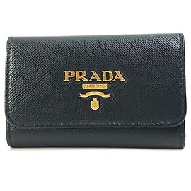 Llaveiro de cuero Saffiano Prada en negro y rosa Negro Rosa