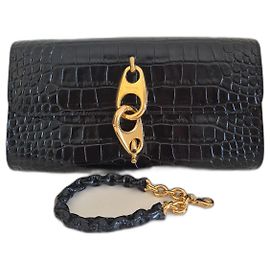Tom Ford croc-embossed leather clutch bag Black