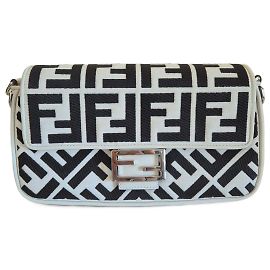 Borsa Fendi Baguette Bianca e Nera in Tela Nero Bianco