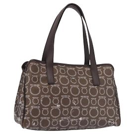 Bolsa de Ombro Salvatore Ferragamo em Couro PVC Marrom Escuro Prata Auth BA4805 Prata Castanho escuro