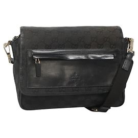 Borsa a Spalla GG Canvas Gucci Nera Oro 019 0375 Auth 141991 Nero D'oro