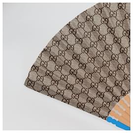 Gucci-GUCCI GG Supreme Japanese Fan PVC Beige Gold 661734 Auth 134893M-Beige,Golden