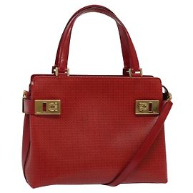 Bolsa de mão em couro Gancini Salvatore Ferragamo 2 em 1 Vermelha Dourada Auth 141492 Vermelho Dourado