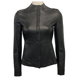 Theory Black Leather Wilmore Bonded Sculpted Jacket Black