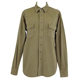 Saint Laurent-Saint Laurent Military Green Denim Long Sleeve Shirt-Other