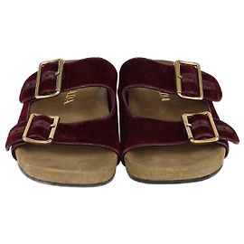 Prada Burgundy Velvet Double Strap Flat Sandals Dark red