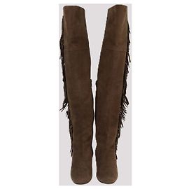 Bottes en daim marron à franges au-dessus du genou Saint Laurent Marron
