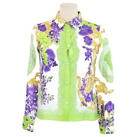 Camisa Medusa de seda multicolorida com estampa de orquídeas Versace Multicor